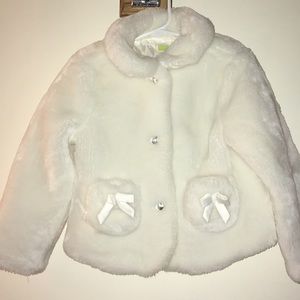 White fur jacket with crystal buttons